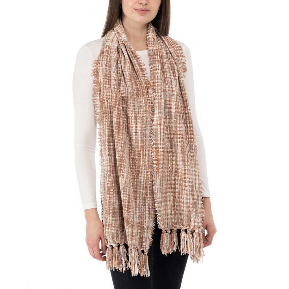Charter Club Brown and Ivory Plaid Chenille Scarf‎
